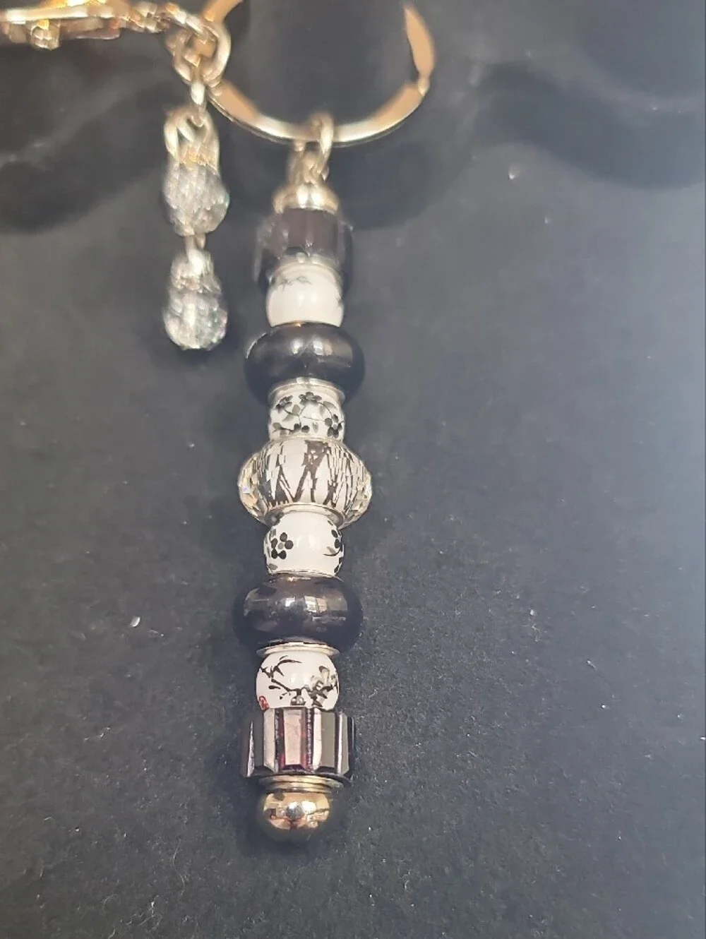 Black & White Beaded Keychain Charm